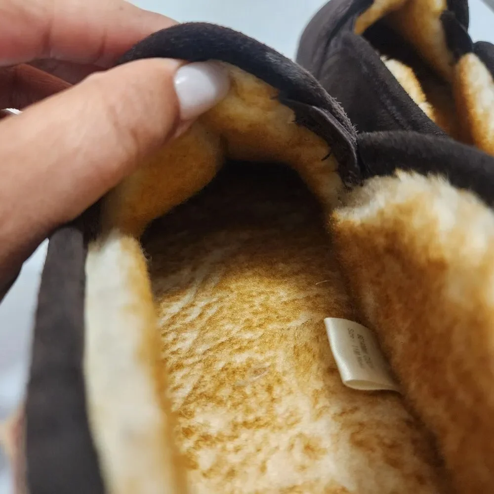 Tamarac Cody Shearling Moccasin Slippers Brown Suede Leather Lambswool Mens 11M